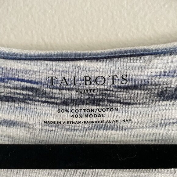 Talbots Petie Women SZ S Blue/White Striped Split Neck Tie Collar 3/4 Sleeve Top - Picture 6 of 8